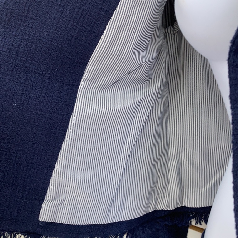 J. CREW Tweed Moto 2 pc Suit Set Jacket (6) ; Skirt (4) Navy Blue Tweed Fringe - Picture 9 of 16